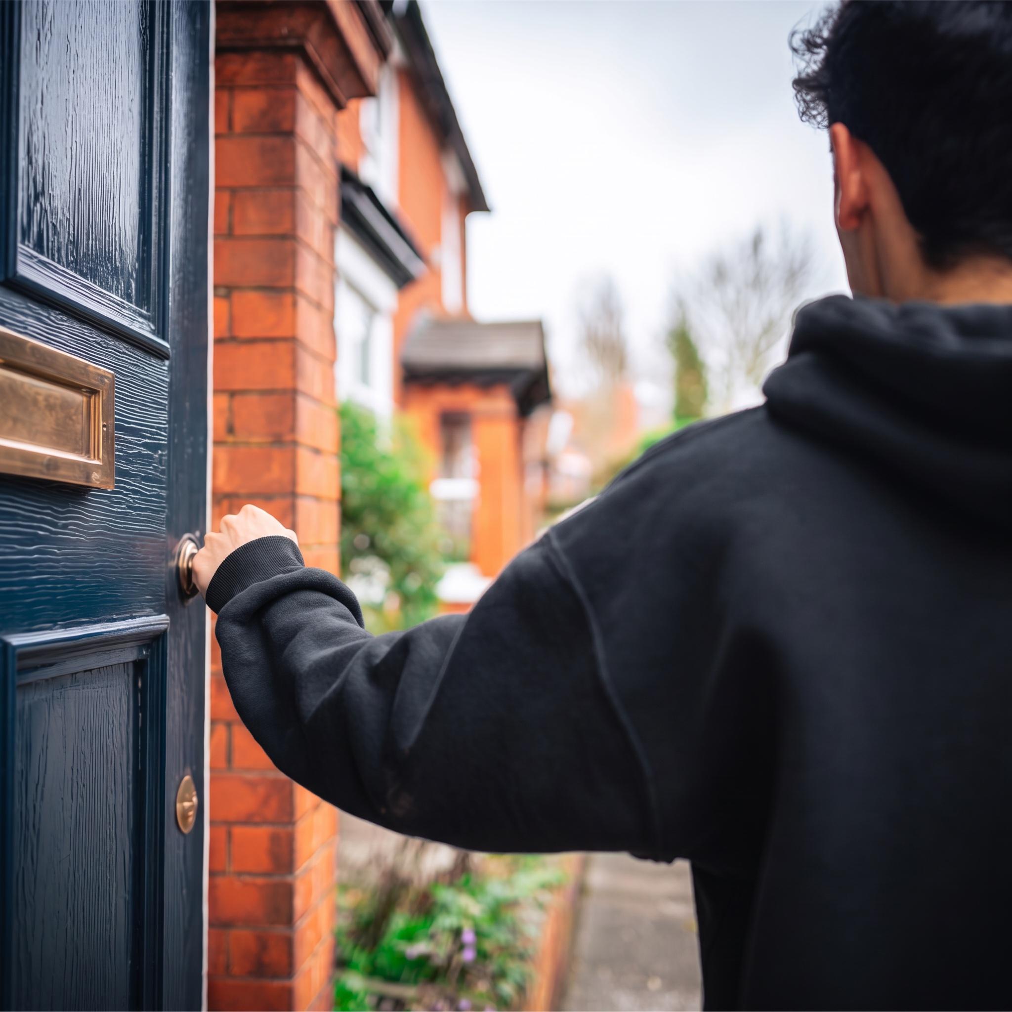SWITCHEX field sales agent at a customer's front door